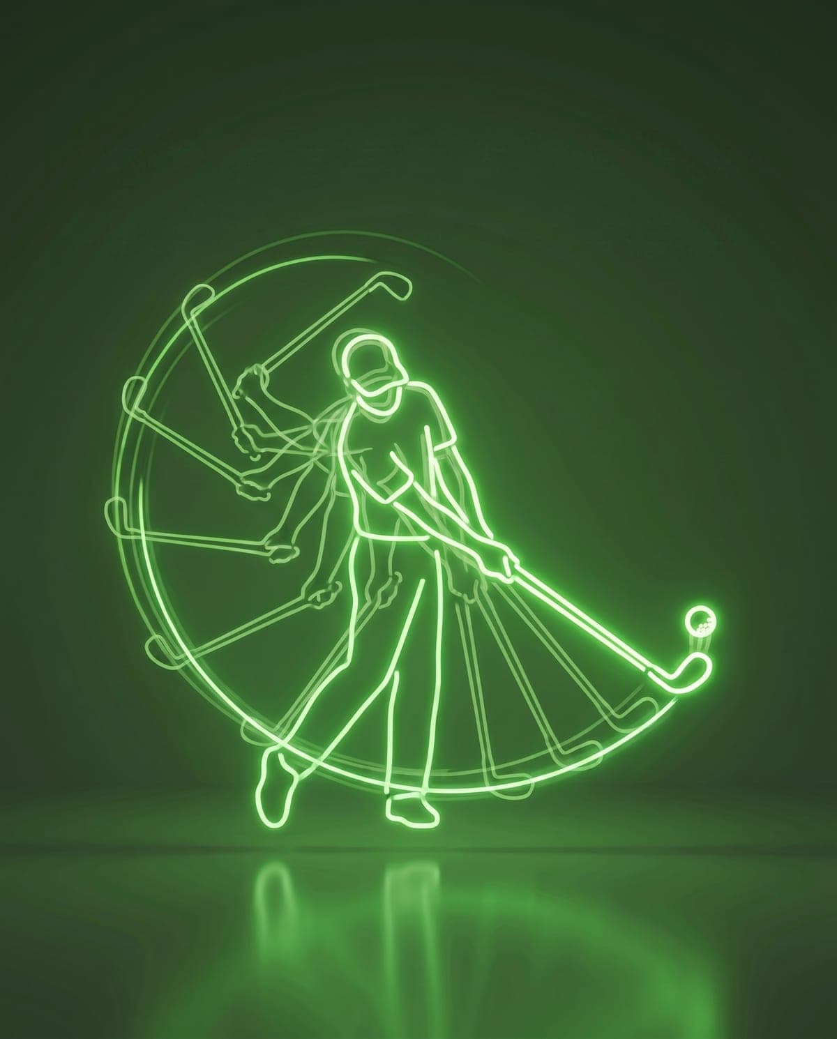 Layered neon-green swing traces suggesting the repeated grooving of muscle memory.